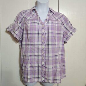 Sonoma 2X Purple Plaid Country Western Top 100% Cotton Button Front Plus